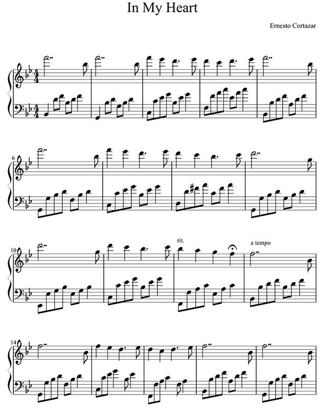 In My Heart Piano Sheet Music Composed by Ernesto Cortazar