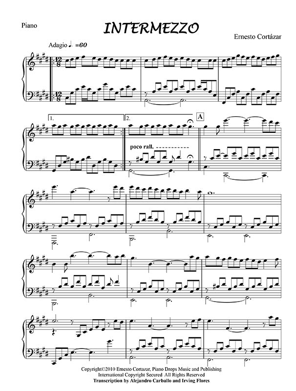 Intermezzo Piano Sheet Music Composed by Ernesto Cortazar