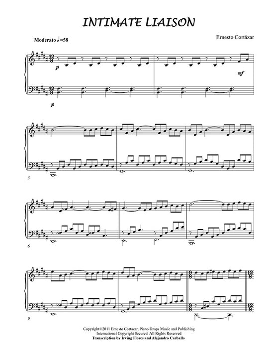 Intimate Liaison Piano Sheet Music Composed by Ernesto Cortazar