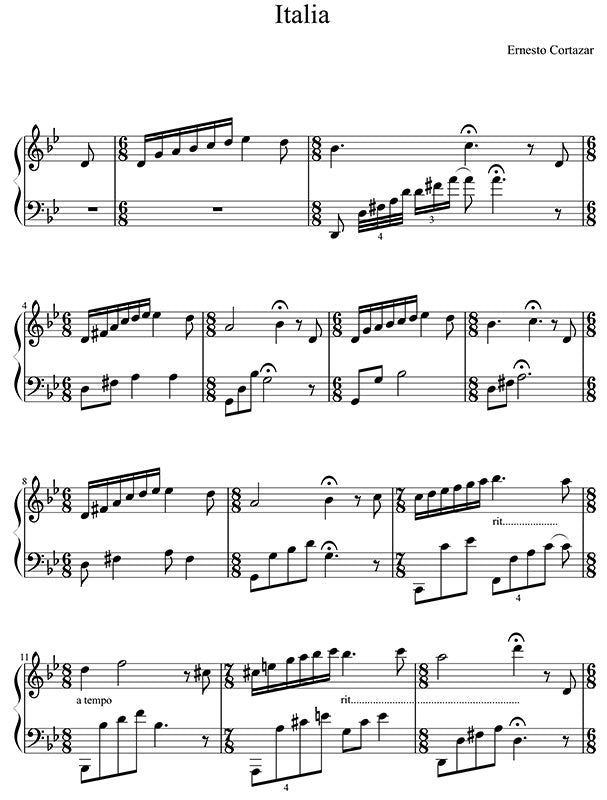 Italia Piano Sheet Music Composed by Ernesto Cortazar