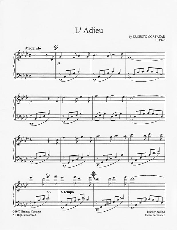 L'adieu Piano Sheet Music Composed by Ernesto Cortazar
