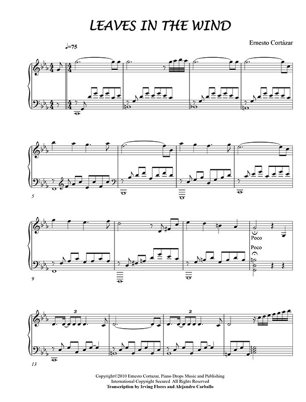 Leaves In The Wind Piano Sheet Music Composed by Ernesto Cortazar