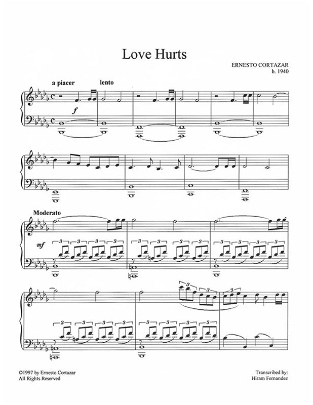 Love Hurts Piano Sheet Music Composed by Ernesto Cortazar