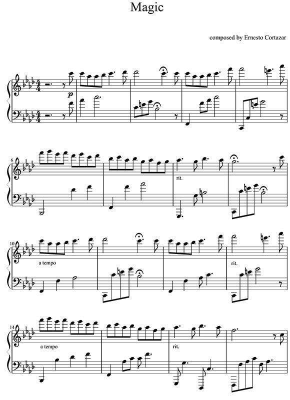 Magic Piano Sheet Music Composed by Ernesto Cortazar