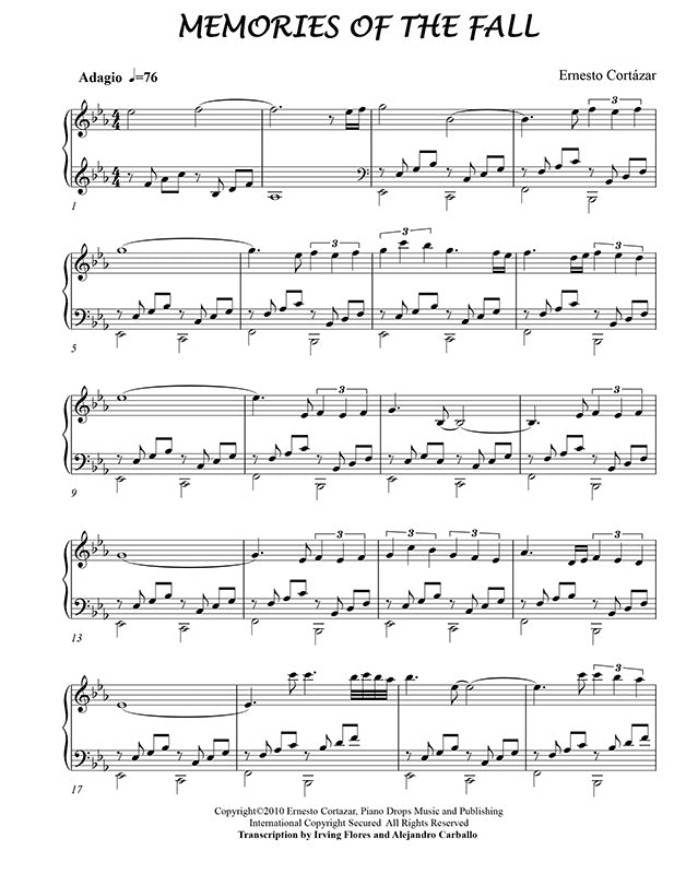 Memories Of The Fall Piano Sheet Music Composed by Ernesto Cortazar