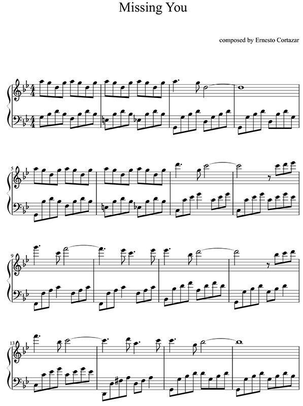 Missing You Piano Sheet Music Composed by Ernesto Cortazar