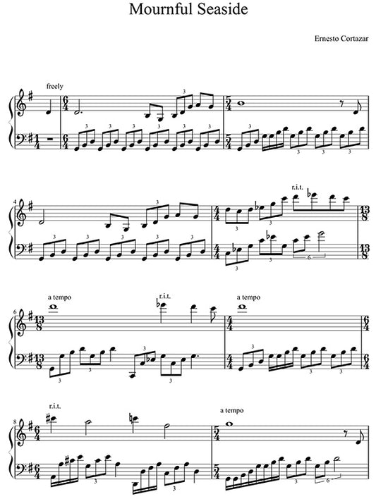 Mournful Seaside Piano Sheet Music Composed by Ernesto Cortazar