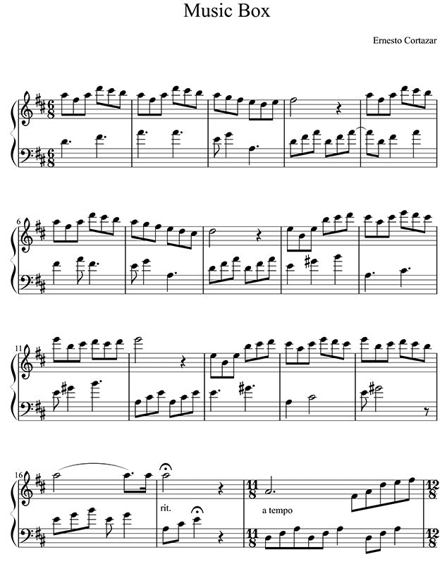 Music Box Piano Sheet Music Composed by Ernesto Cortazar