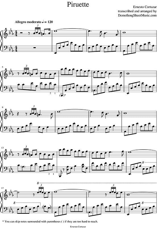 Piruette Piano Sheet Music Composed by Ernesto Cortazar
