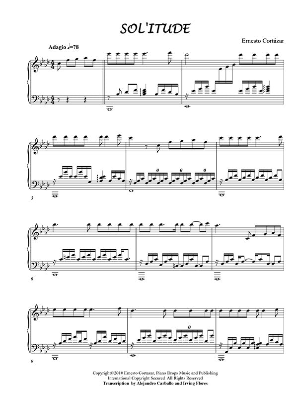 Sol'itude Piano Sheet Music Composed by Ernesto Cortazar