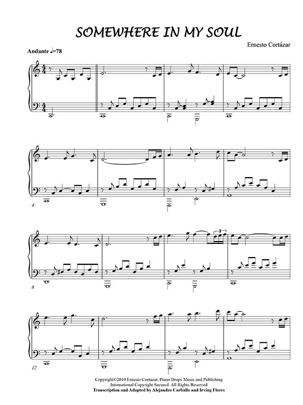 Somewhere In My Soul Piano Sheet Music Composed by Ernesto Cortazar