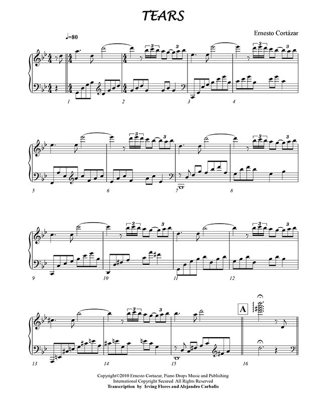 Tears Piano Sheet Music Composed by Ernesto Cortazar