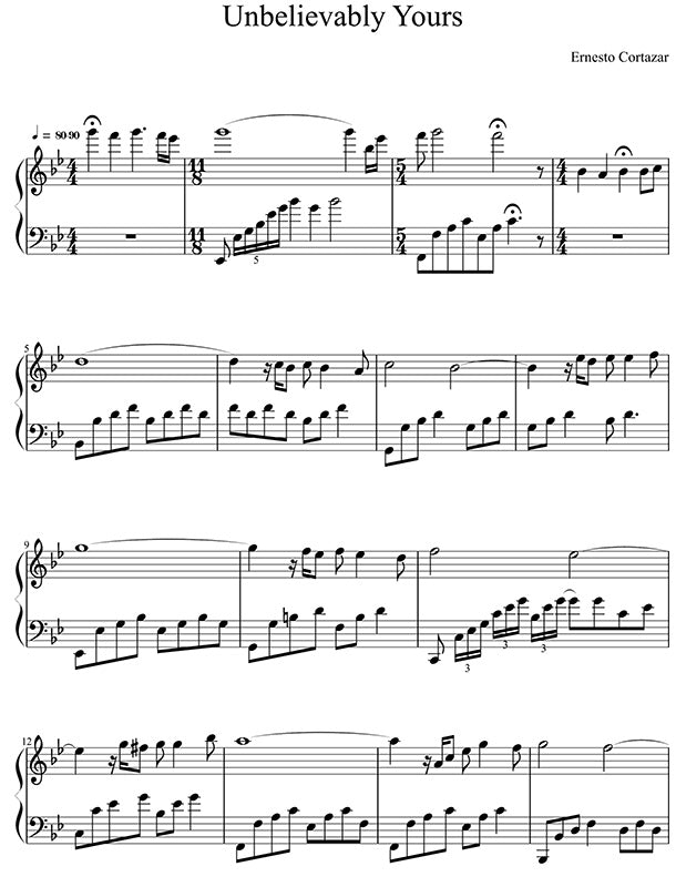 Unbelievably Yours Piano Sheet Music Composed by Ernesto Cortazar