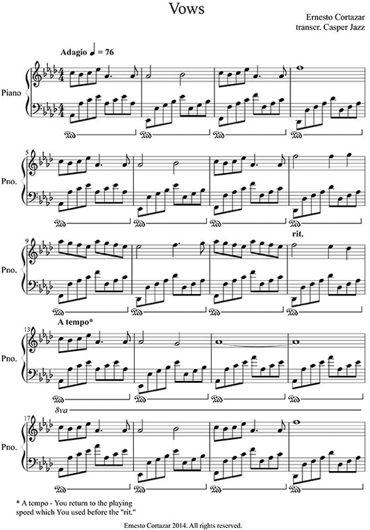 Vows Piano Sheet Music Composed by Ernesto Cortazar III
