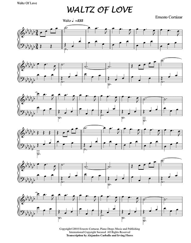 Waltz Of Love Piano Sheet Music Composed by Ernesto Cortazar
