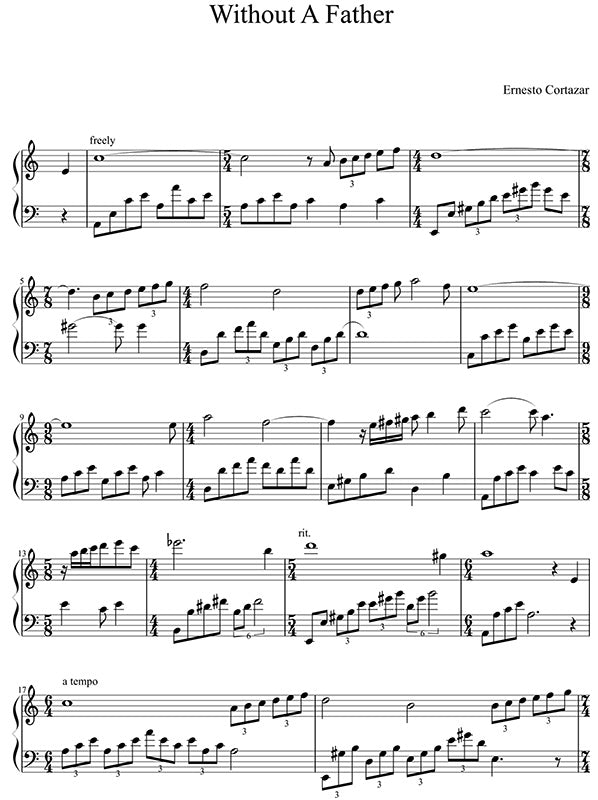 Without A Father Piano Sheet Music Composed by Ernesto Cortazar