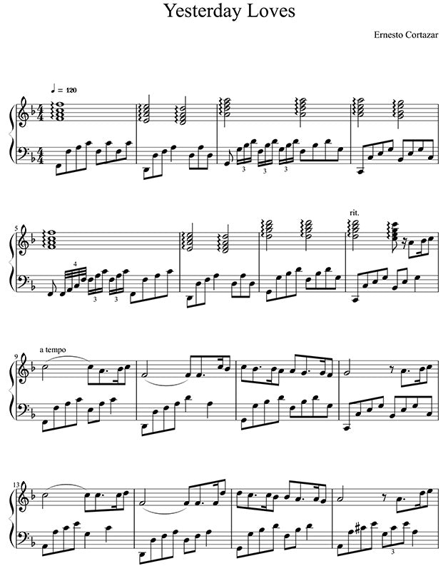 Yesterday Loves Piano Sheet Music Composed by Ernesto Cortazar
