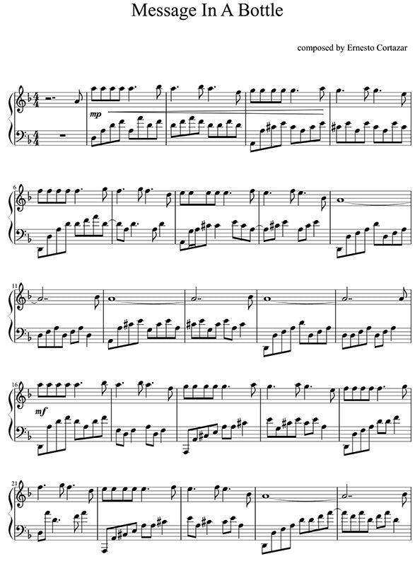 Message in A Bottle Piano Sheet Music Composed by Ernesto Cortazar