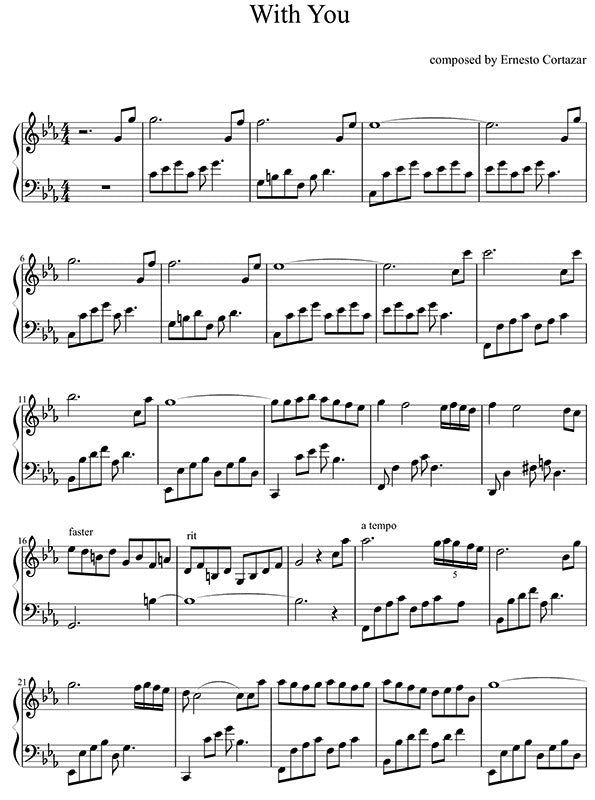 With You Piano Sheet Music Composed by Ernesto Cortazar